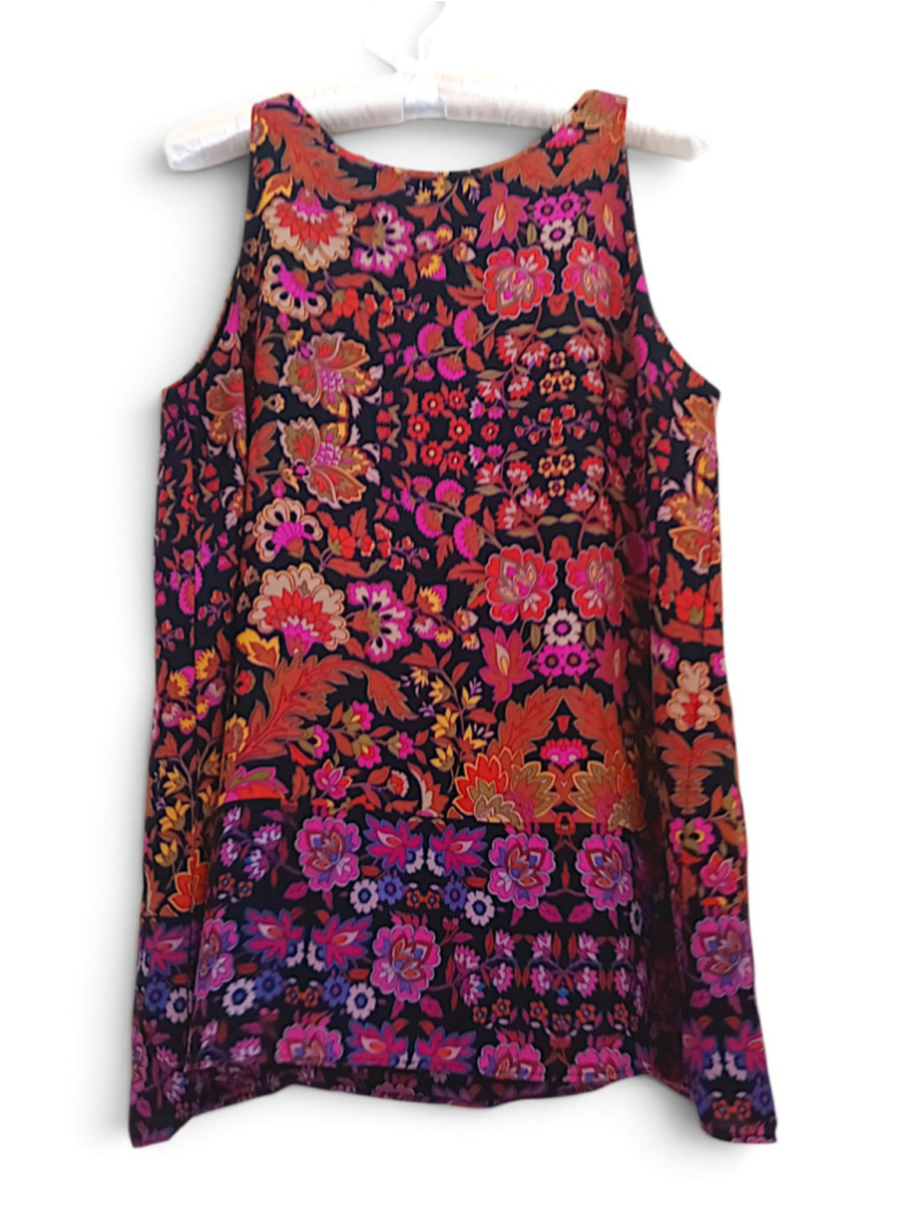 Paraphrase Sunset Summer Floral Tank Top Size S Black Pink Sheer Flowy sleeveles